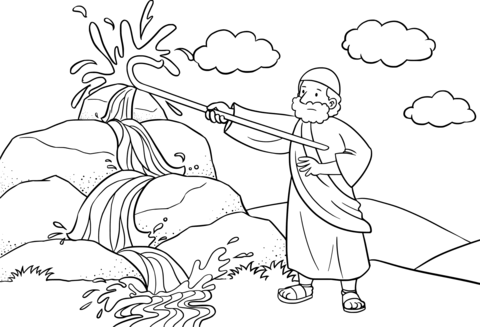 Moses Strikes The Rock With His Staff Coloring Page